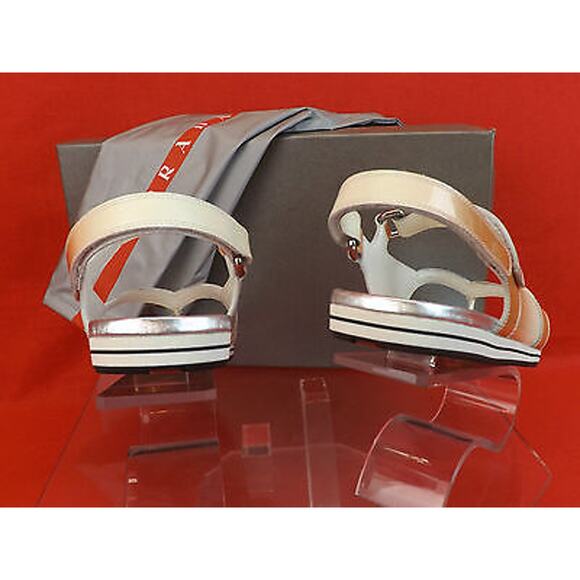 PRADA PATENT OMBRE LEATHER FLATS TWO TONES GLADIATOR LOGO THONG SANDALS 37.5 - Picture 4 of 12